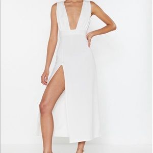 Nasty Gal deep V maxi dress with slit